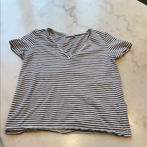 Zara Black and White Striped V-Neck Short Sleeve Top